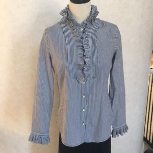 J.Crew Black&White Ruffle Neck 100% Cotton Shirt 2